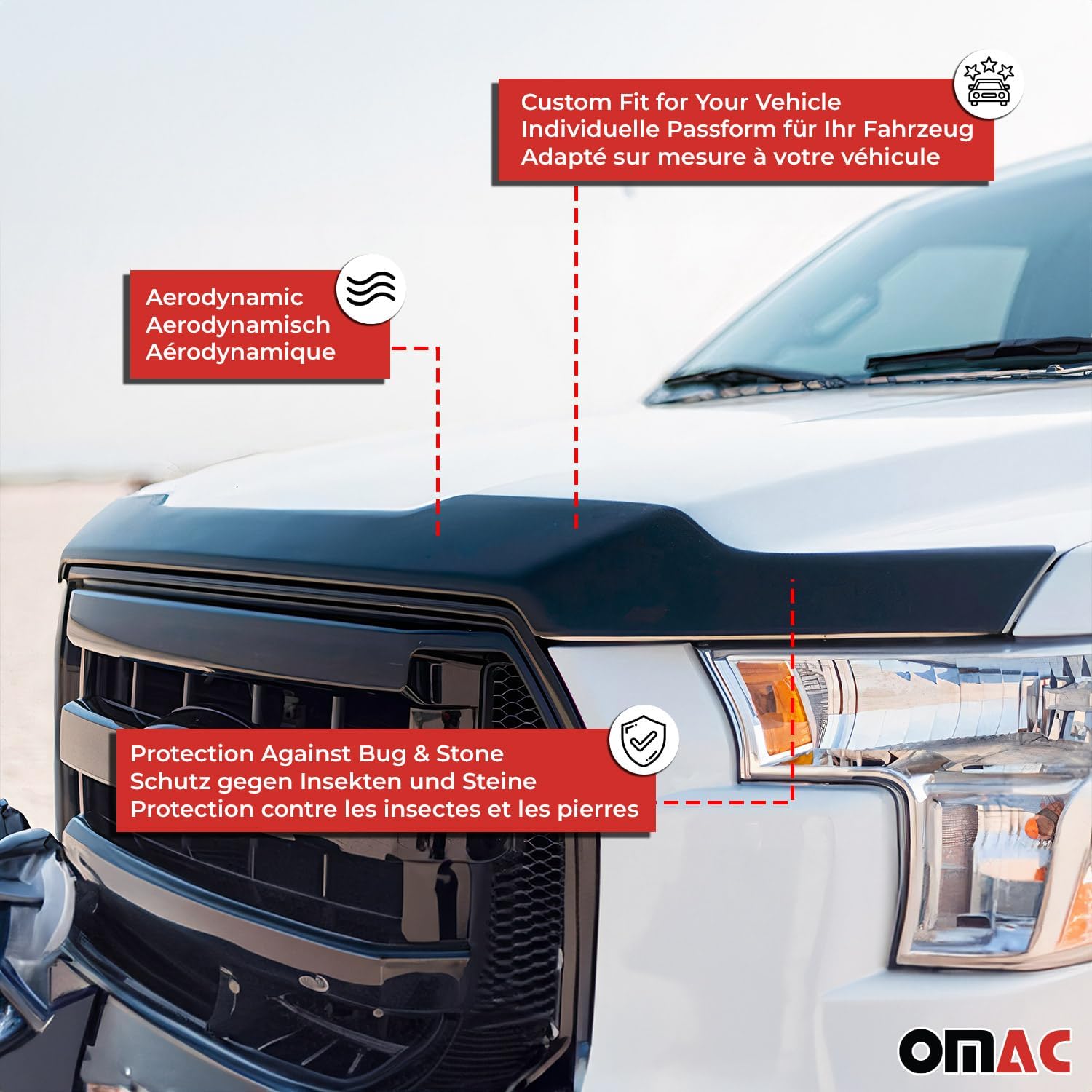 OMAC Front Bug Shield Hood Deflector Guard for Fiat 500L 2014-2020 Black Smoke