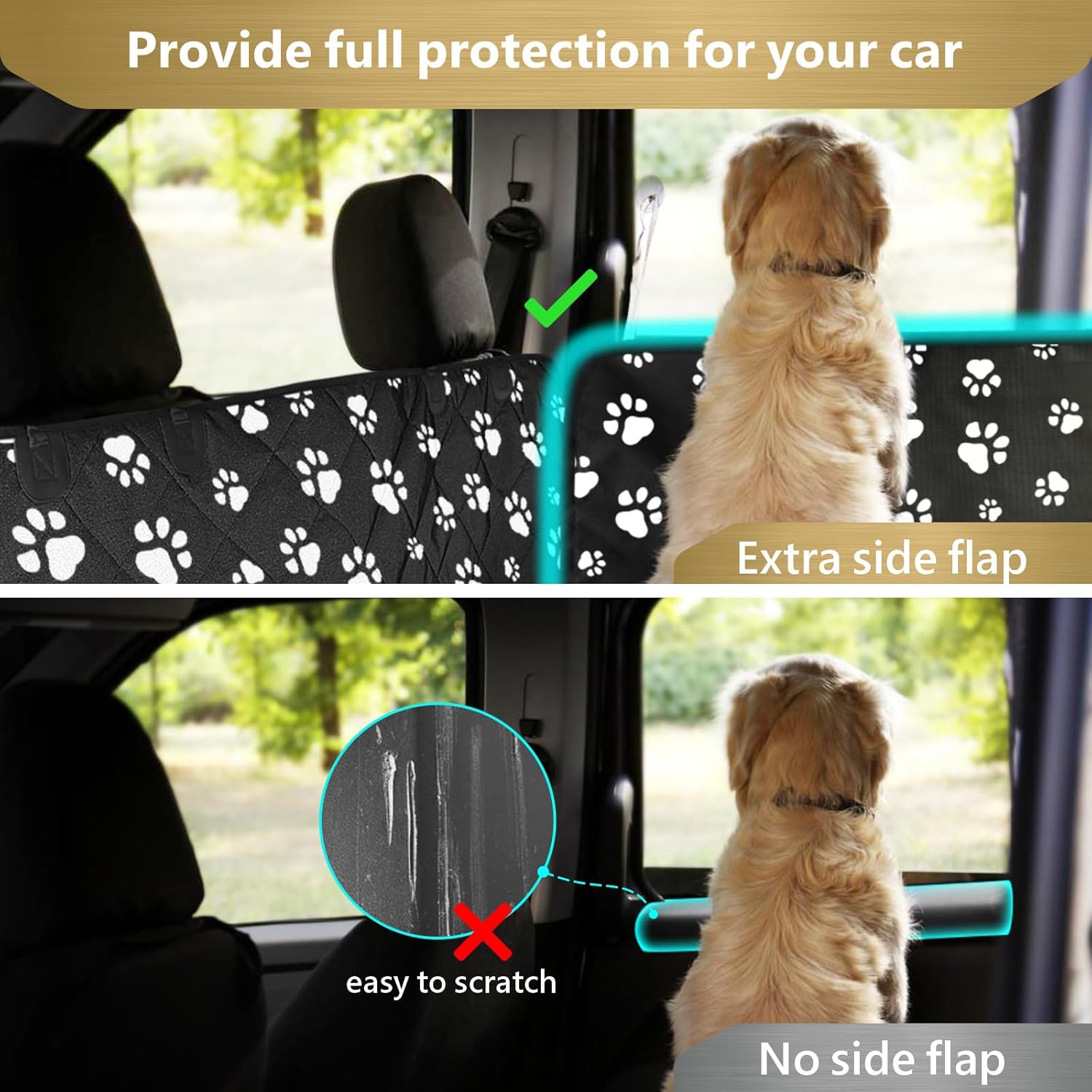 F-color SUV Cargo Liner for Dogs - Waterproof Pet Cargo Liner with Side Flaps, Comfort Dog Cargo Cover with Bumper Flap, Scrachproof, Non-Slip, Large Size Universal Fit SUVs Sedans Trunks Vans, Paw