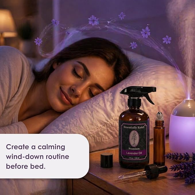 Essentially KateS Lavender Oil – 100% Pure & Natural, Steam-Distilled, with Glass Dropper, Roll-On Bottle & Sprayer for Aromatherapy, Skin & Home Use