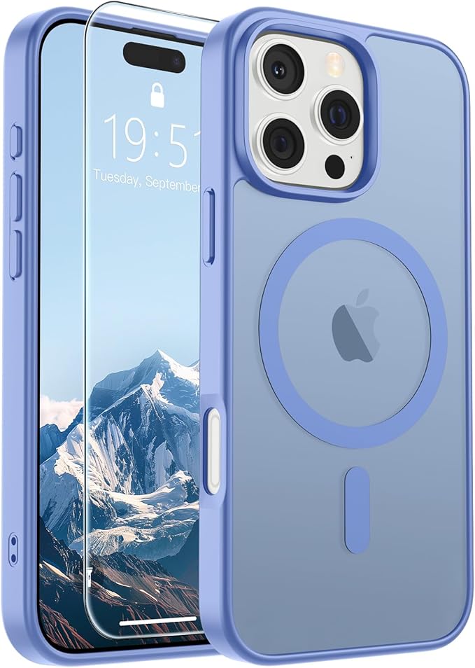 SUPFINE Magnetic for iPhone 16 Pro Max Case (Compatible with MagSafe) (Military Grade Drop Protection) Slim Translucent Matte Shockproof Phone Cover,Blue Purple