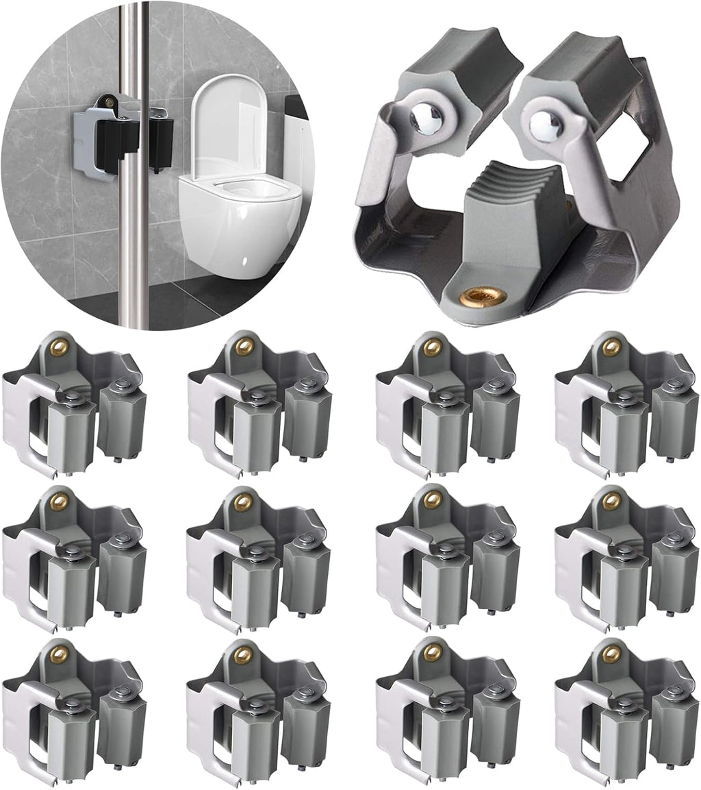 3-H 12 Pack Mop and Broom Holder Big Size Hanging 1 KG Extra,Broom Hanger Wall Mount for Hanging and Organizing Shove Rake Yard Tools in Shed Kitchen Laundry Room Bathroom Garden(grey)