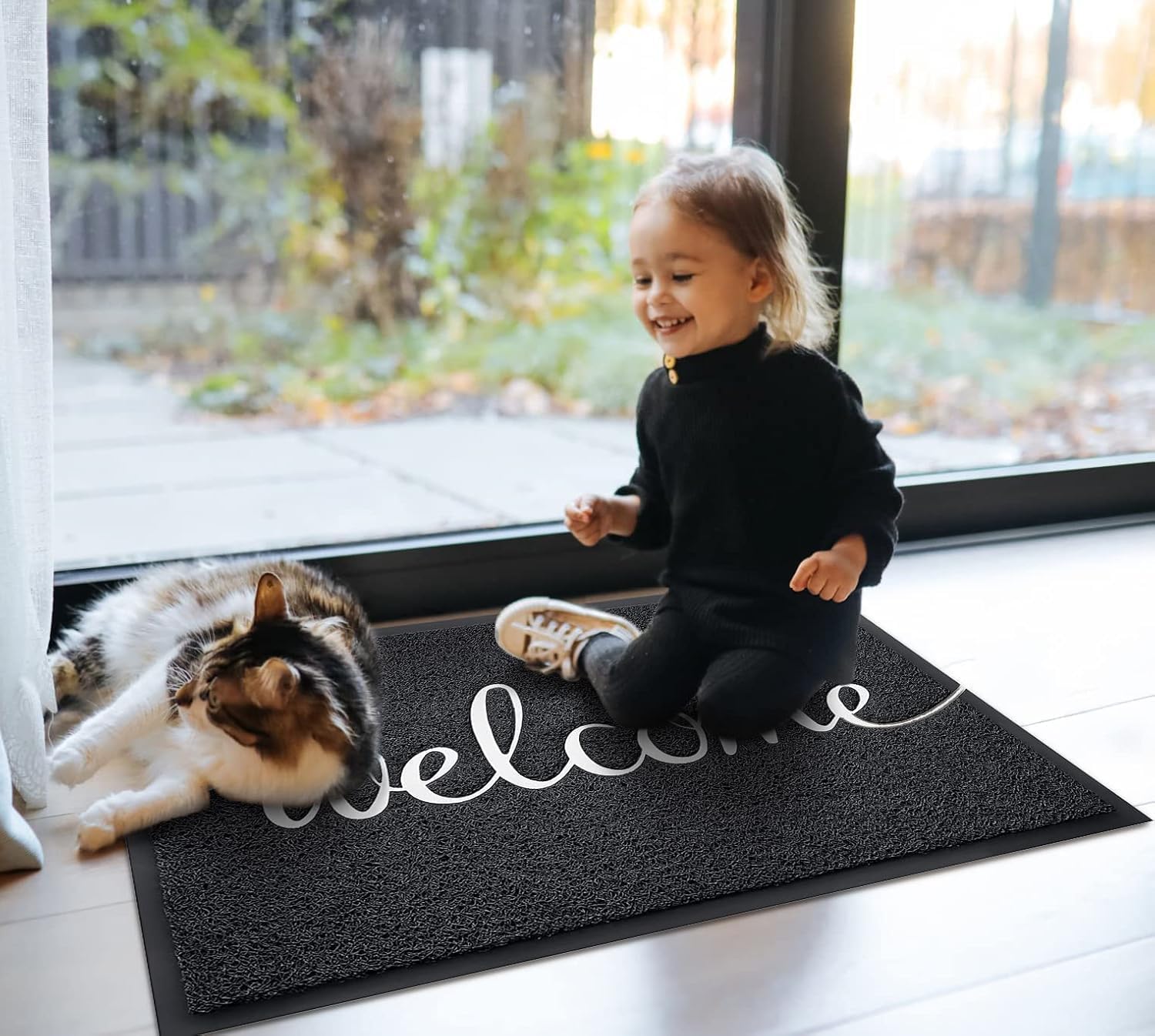 EARTHALL Door Mat 2-Pack Outside Inside Welcome Doormat 30"x17.5" Durable Floor Mat Non Slip Rug Ultra Absorb Mud Easy Clean Front Doormat for Garage, Entryway, Patio, High Traffic Areas, Black