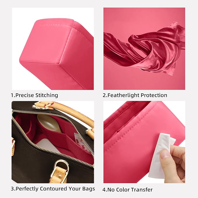 DGAZ Silk Purse Organizer Insert Fits LV Speedy 16/20/25/30/35/40/45 bags，Silky Smooth Bag Organizer，Luxury Handbag & Tote Shaper(Rose lipstick,New nano 16)