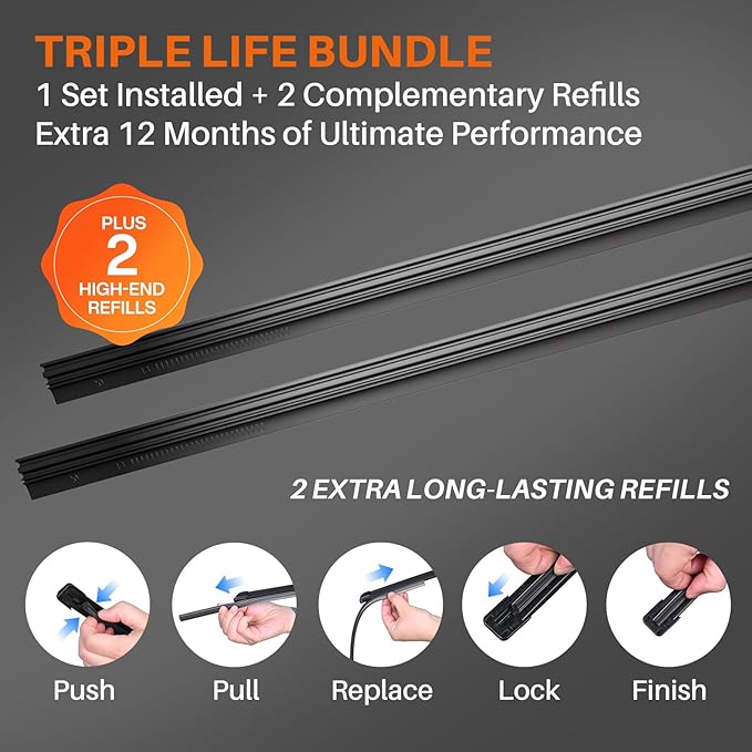 DOG TAIL Water Repellent Silicone Wiper Blades 24" 21" Set with Multiple Adapters and 2 Refills, Automotive Replacement Front Windshield Wiper Blades for My Car with Water Repellency Formula DropClear