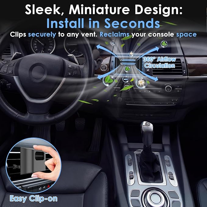 Odor Elimination Unscented Car Air Purifier: 100% Filter-Free Advanced Ionizer for Smoke ＆ Pet Odors - Silent & Compact - Universal Vent Clip Car Deodorizer by Yakry