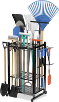 Garden Tool Organizer Rack Up to 50 Tools, Heavy-Duty Steel Yard Tool Organizer for Garage Storage with 11 Hooks, Broom Holder & Garden Tool Rack for Shed, Patio, Outdoor Use, Black