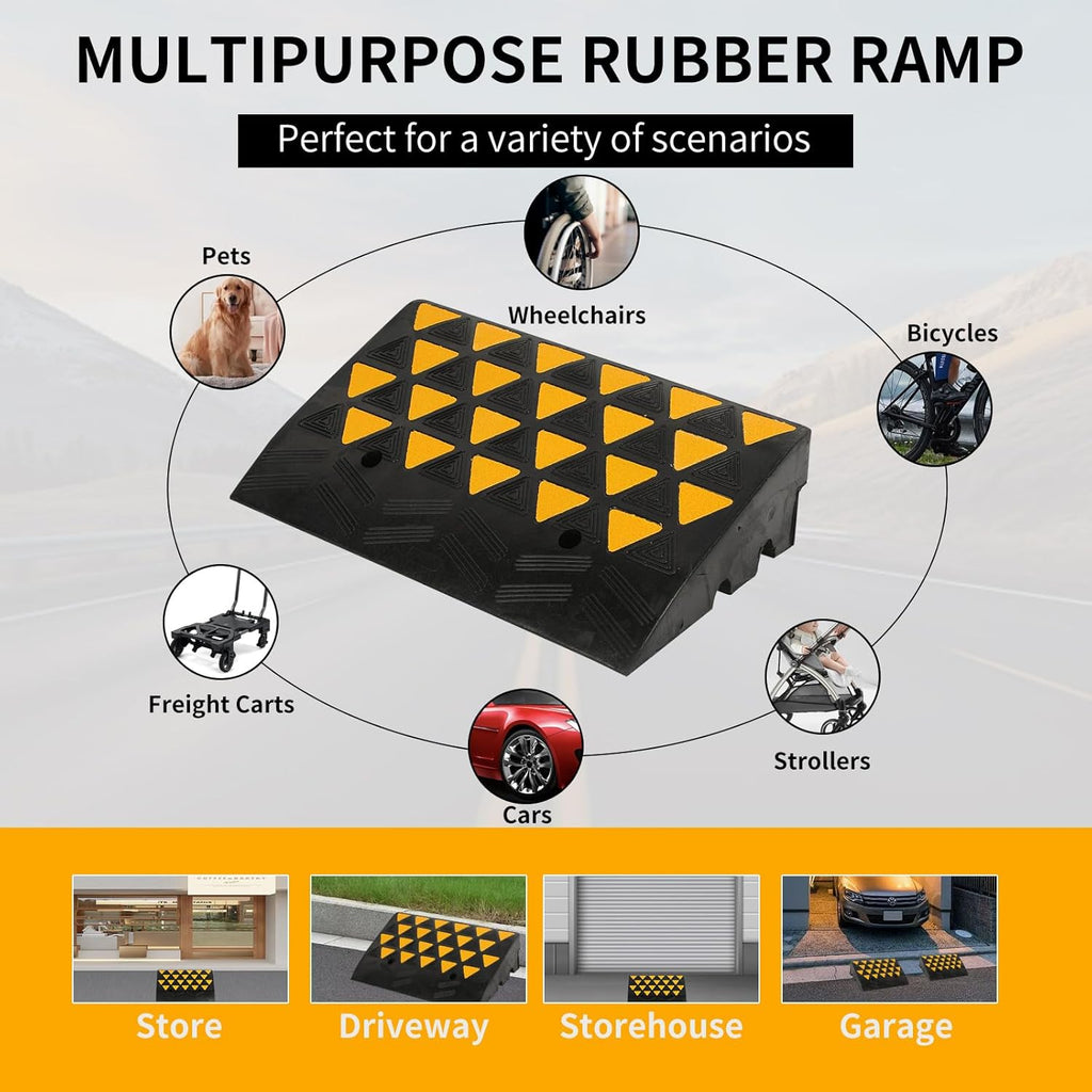 BESEA Rubber Curb Ramp 6" inch High 23.6" Length (Heavy Duty Ramp, 1PCS), for Driveway Curb Ramp Car Motorcycle Loading Dock Truck Pickup Truck Threshold Ramp(6 inch Height, Capacity 60000lbs)-1pack