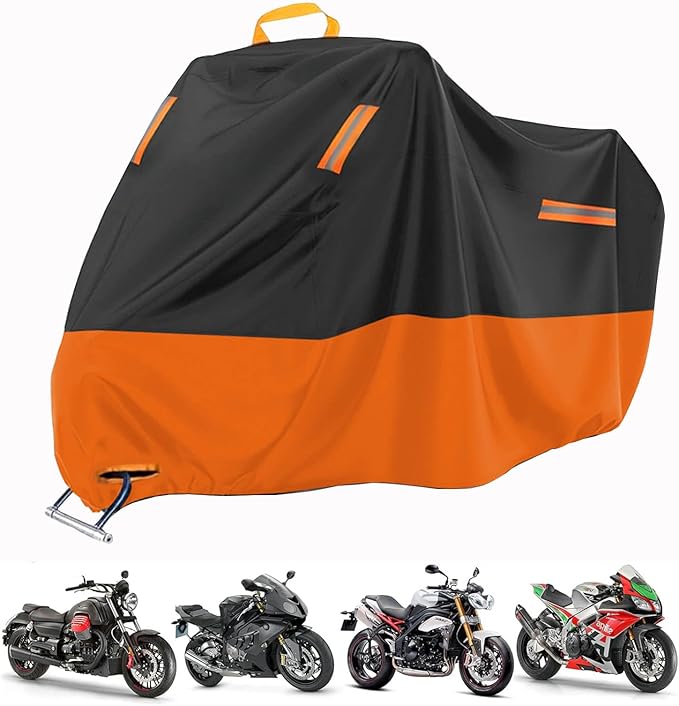 Thickened 4XL Motorcycle Cover – Waterproof and Windproof Large Bike Cover Fits up to 116" – Lockable & Reflective (4XL)