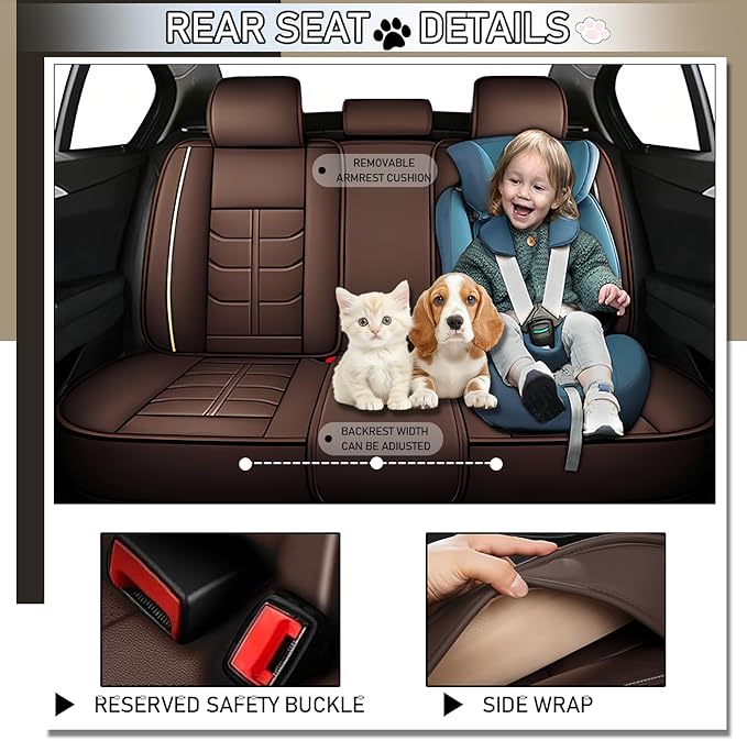 Leather Car Seat Covers Fit for Toyota Echo 2000-2005, 5 Seater Car Seat Cover, Premium Waterproof, Scratch Resistant Car Interior Accessories (Full Set Coffee)