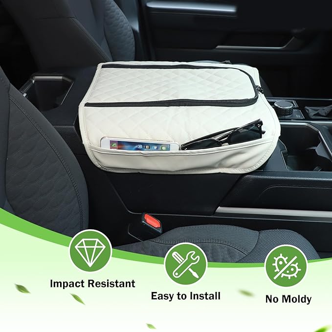Center Console Armrest Cover Protector Pad Compatible with Toyota Tundra Sequoia 2022-2025 Leather Car Console Armrest Seat Cushion Waterproof Armrest Cushion Lid Interior Accessories (Style H)