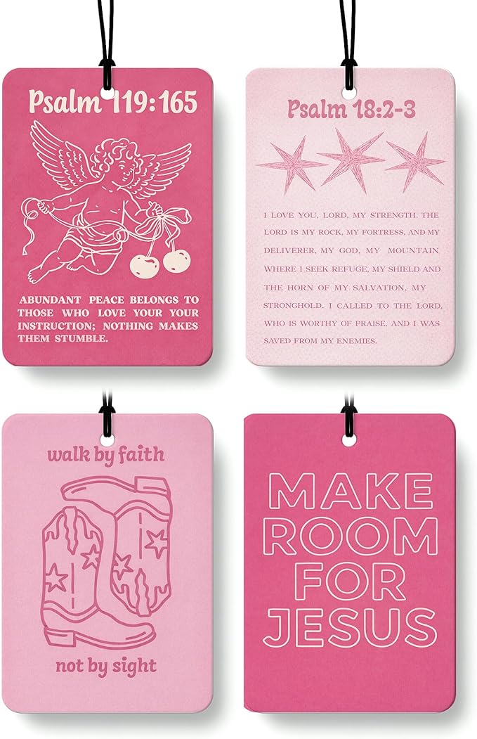 Hot Pink Western Christian Air Freshener 4 Pcs, Christian Angel Bible Verse Cowgirls Hanging Air Freshener for Cars Closet Drawer Books, Religious Car Accessories Mirror Decor for Women
