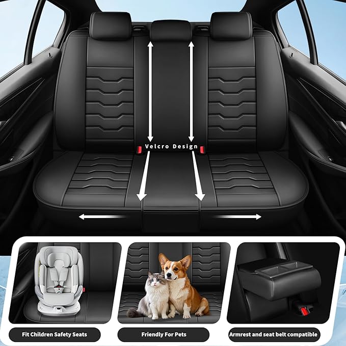 Fit Sentra Car Seat Covers Compatible with Nissan Sentra 2001-2025 2026 - Full Set Premium Leather， Waterproof Breathable， All-Weather Seat Cushion Protecto&Airbag Compatible（Full Set,Black