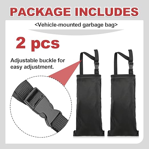 2 Pcs Car Trash Bags, Can Hanging Back Seat Car, Car Garbage Bag with Storage Pockets, Car Trash Can Washable, Car Garbage Bag for Outdoor & Travelling Vehicle Interiors (Black)