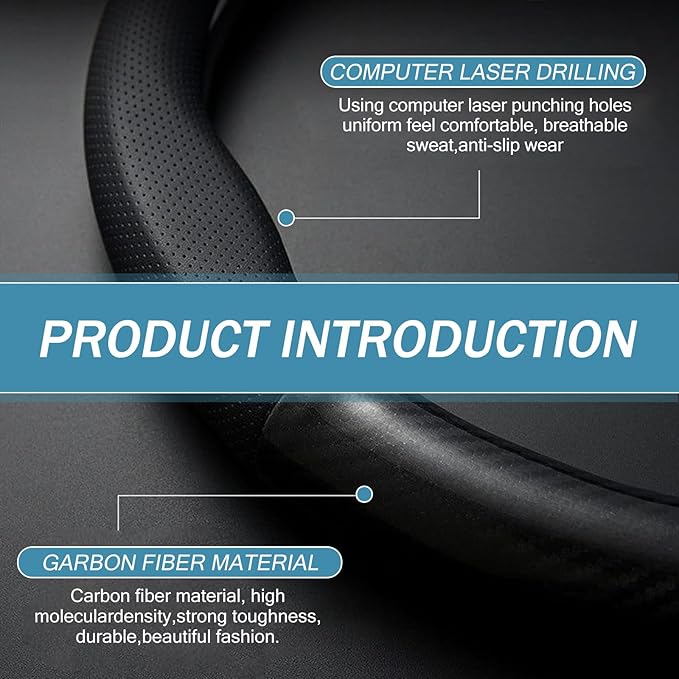 1 PC Car Universal Hand-Sewn Steering Wheel Cover for All Seasons, D-Shaped Carbon Fiber Non-Slip Sweat-Absorbent Breathable Steering Wheel Cover, Decorative Accessories, for Cars (Black)