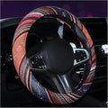 Boho Steering Wheel Cover, 15.0"×15.0" Anti-Slip Baja Blanket Ethnic Steering Wheel Protector, Breathable Flax Cloth Elastic Bohemian Steering Wheel Cover, Car Accessories (Style C)