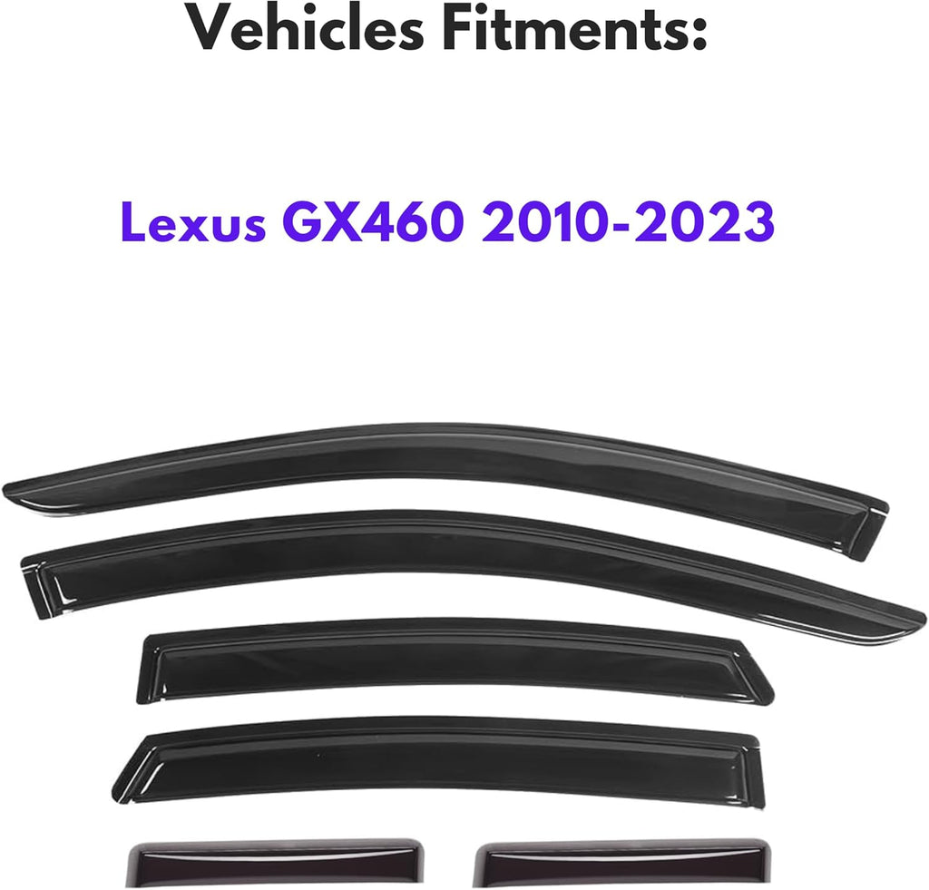 KPY Window Visor Compatible with Lexus GX460 2010-2023, 6PC Rain Guard Side Window Vent Deflectors Tape-On Style, 2010 2011 2012 2013 2014 2015 2016 2017 2018 2019 2020 2021 2022 2023