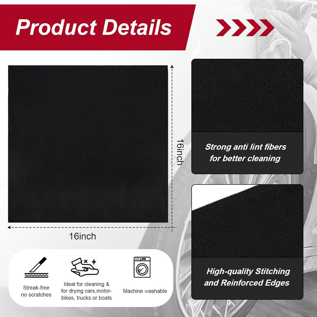 200 Pcs Microfiber Cleaning Cloth 16x16 Inch Microfiber Towels for Car Ultra Absorbent Cleaning Rags Reusable Lint Free Streak Free Detailing Towel for Car Washing Drying Dusting (Black)