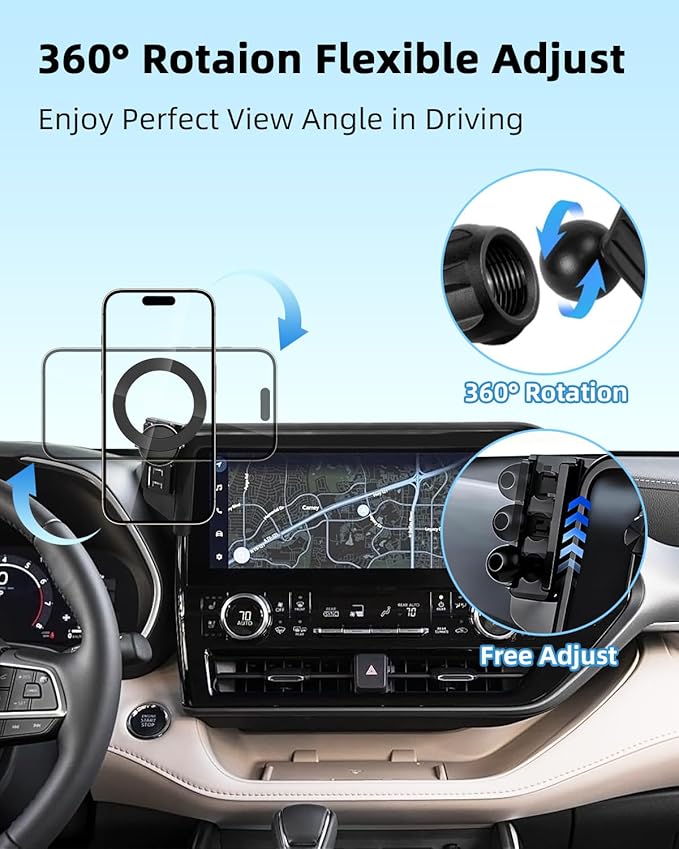 PZK Car Phone Mount for 2020-2025 2026 Toyota Highlander L/LE/Hybrid XLE Nightshade Accessories 8-inch Screen Compatible with Magsafe Phone Holder 360° Rotation Not Affect Vent (Not fit 12.3 inch)