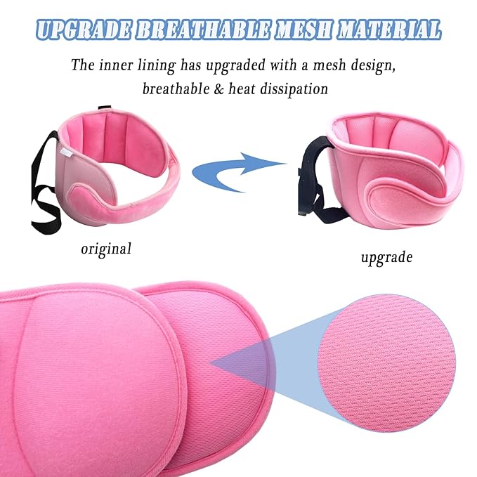 Toddler Car Seat Head Support Neck Pillow Strap - Kids and Baby Safety Neck Relief Head Support Band Sleep Strap with Adjustable Belt, Pink