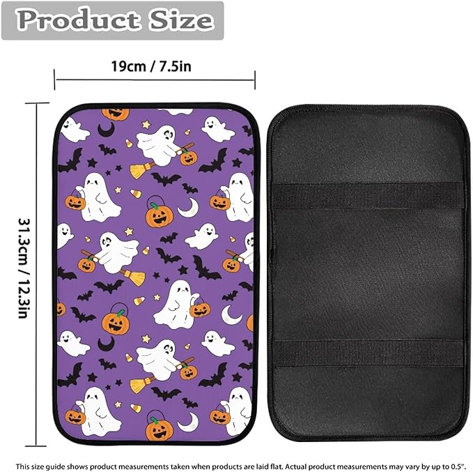 Ghost Bat Pumpkins Console Center Armrest Lid Cover Protector Car Armrest Storage Box Mat Interior Accessories for Most Vehicle, SUV