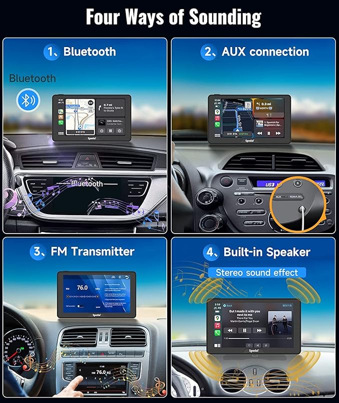 Portable Car Stereo with Wireless CarPlay and Android Auto, Spedal CL786 CarPlay Screen for Car, Portrait & Landscape 7" IPS Touchscreen, Mirror Link/Bluetooth/Navigation/Voice Control