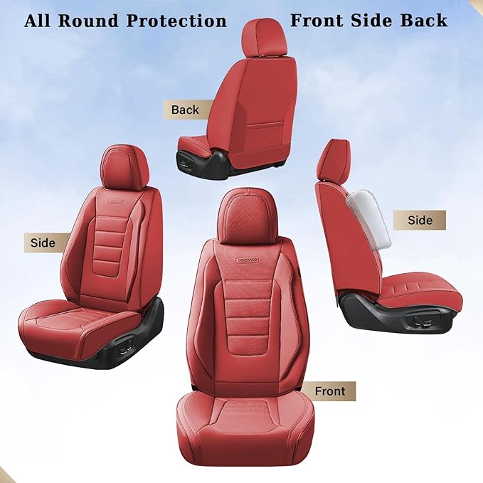Coverado Car Seat Covers Front, Seat Covers for Cars, Waterproof 2-Pack Car Seat Cushions, Leather Carseat Seat Protectors, Universal Seat Covers Fit for Most Sedans SUV Pick-up Trucks(Red)
