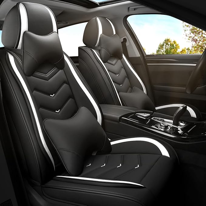 Car Seat Covers for Mercedes-Benz S-Class 2005-2026, Premium Nappa Leather Car Seat Cover, Stylish Sport Seat Covers， Automobile Seat Cover Sets.(Luxury 2 Seats/Black White)