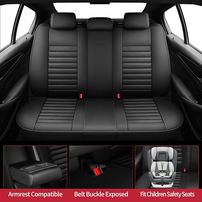 Fit Avalon Car Seat Covers for Toyota Avalon 2001-2024 2025 2026 - Upgraded Premium Waterproof & Breathable Leather, Airbag Compatible, All-Weather Seat Cushion Protector (Full Set, Black)