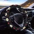 AFPANQZ Cute Daisy Pattern Steering Wheel Cover for Women Sweat Absorbing Non-Slip Steering Wheel Protection Case Machine Washable Universal White Flower on Black