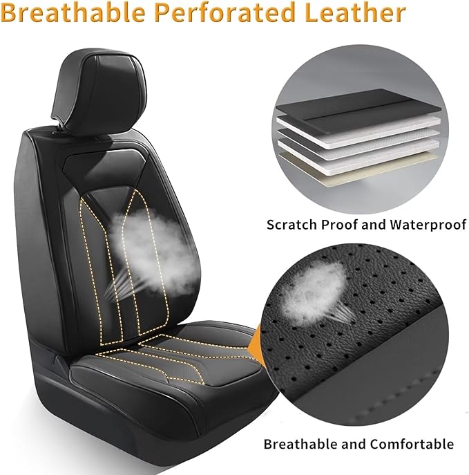 Car Seat Covers Fit for Kia Sorento 2007-2023 2024 2025 Custom Faux Leather Front Set Breathable Seat Cover Fit for Sorento (2 Seat,Black)