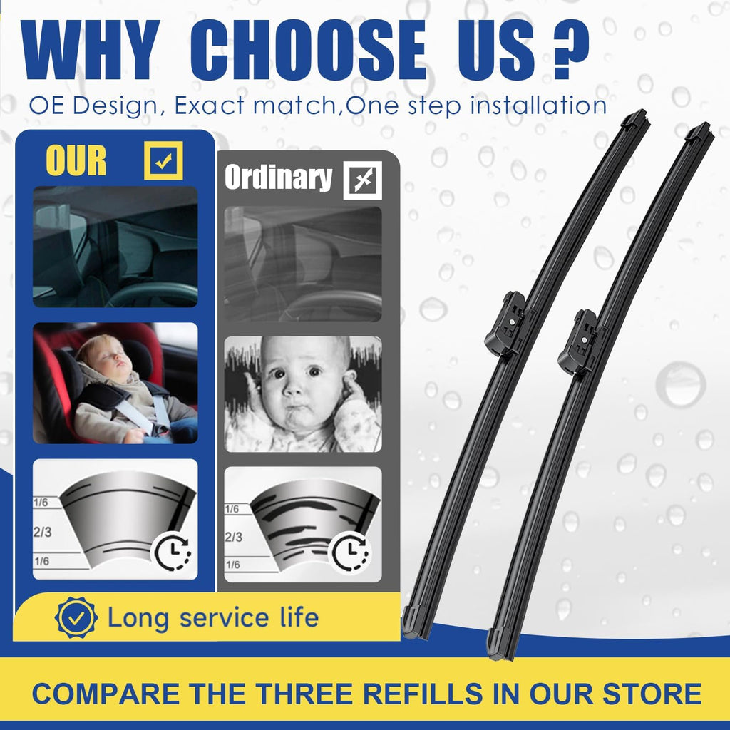 Wipers Factory Replacement For 2006-2010 VW Passat Passat CC Jetta Eos CC Golf GTI Scirocco Rabbit Original Equipment Windshield Wiper Blades Set - 24"+19" (Set of 2) Top Lock 19mm
