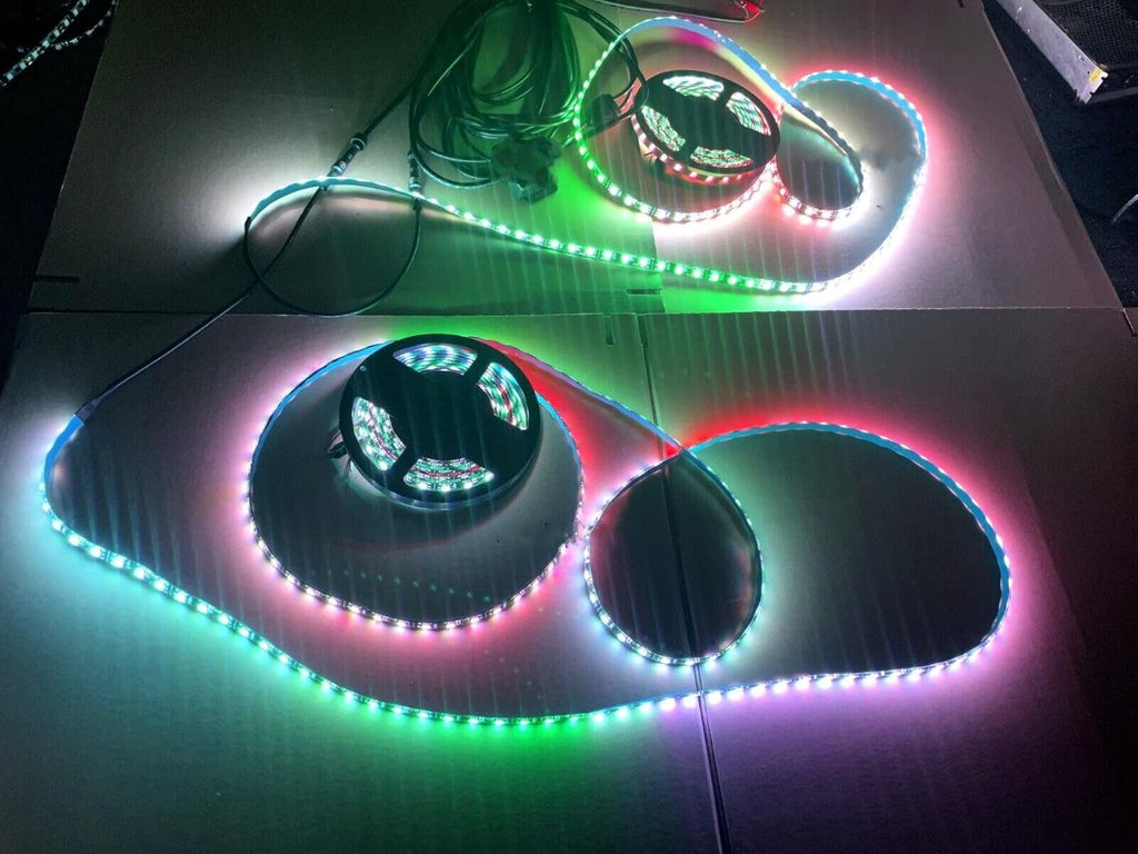 Black Out Full Tinted Smoked LEDs x4PCS 4FT 48" 1.2Meters RGB Dream Color Chasing IP65 Light Strips for Car Truck Slingshot Golf Cart Motorcycle Wheel Underbody Fender Grille DIY Bluetooth Remote