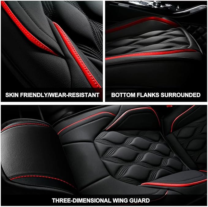 AOMSAZTO Car Seat Covers,Full Set 5 Seats Custom Fit for Ford Taurus 2002-2019,Leather Carseat Automotive Cushion Covers Seat Protector,Airbag Compatible Waterproof Black
