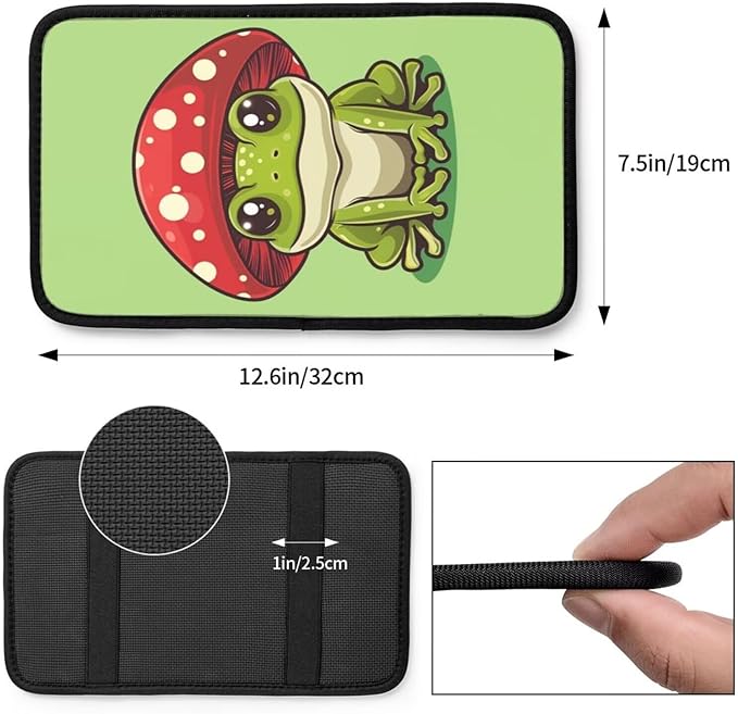 Frog Center Console Cover Mushroom Car Armrest Cushion Pad Sage Green Arm Rest Protector Console Box Covers Cars Decor Accessories