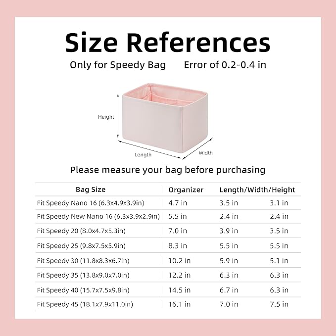 DGAZ Silk Purse Organizer Insert Fits LV Speedy 16/20/25/30/35/45 bags，Silky Smooth Bag Organizer，Luxury Handbag & Tote Shaper（Pink，SP20）