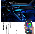 Car Ambient Lighting Optic Fiber 64 Colors Music Sound Active with APP Control Car Decorative Atmosphere Lighting Kit DC 12V 1W 3m