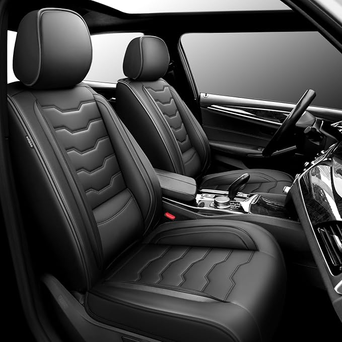 Fit Sentra Car Seat Covers Compatible with Nissan Sentra 2001-2025 2026 - Premium Leather， Waterproof Breathable， All-Weather Seat Cushion Protecto&Airbag Compatible (2 Front Seat Black)