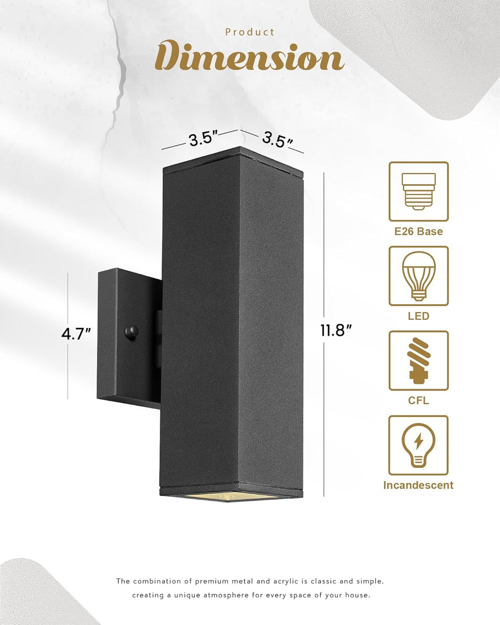 Ken & Ricky Dusk to Dawn Outdoor Lighting, Modern Exterior Wall Lights, Aluminum Waterproof, Black Up and Down Outdoor Porch Light with Glass Cover, KR3324-W-1PK-B