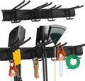 Garage Storage Rack Hooks, 32 Inch Heavy Duty Wall Mount Garage Organization with 2 Rails and 4 Adjustable Double Wall Hooks,Hanging Shelves for Garden Tool/Broom/Mop(Black)