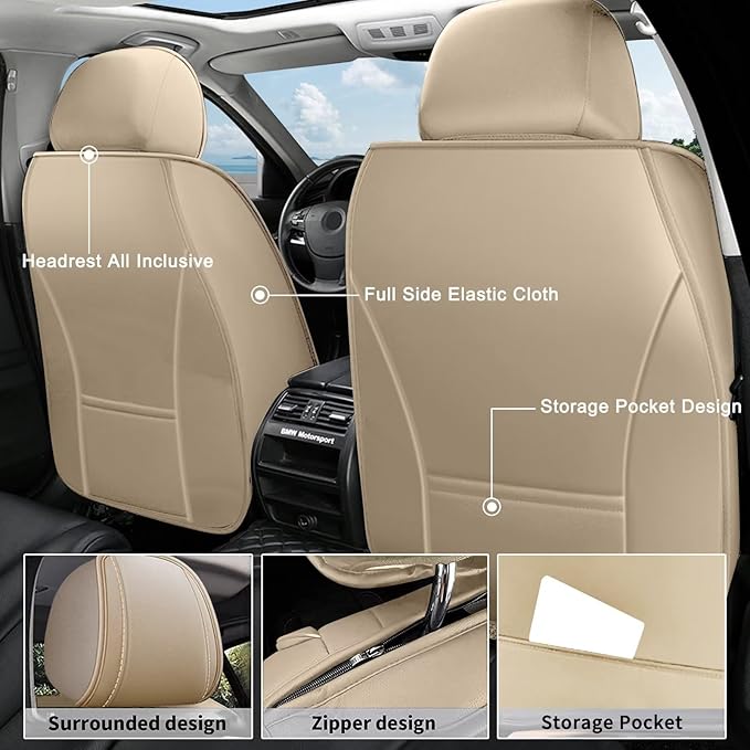 AOMSAZTO Car Seat Cover Full Set 5 Seats Fit for Subaru Impreza 2012-2025 2026 Leather Car Seat Cushion Protector Compatible Airbag Waterproof Automotive Seat Covers Beige