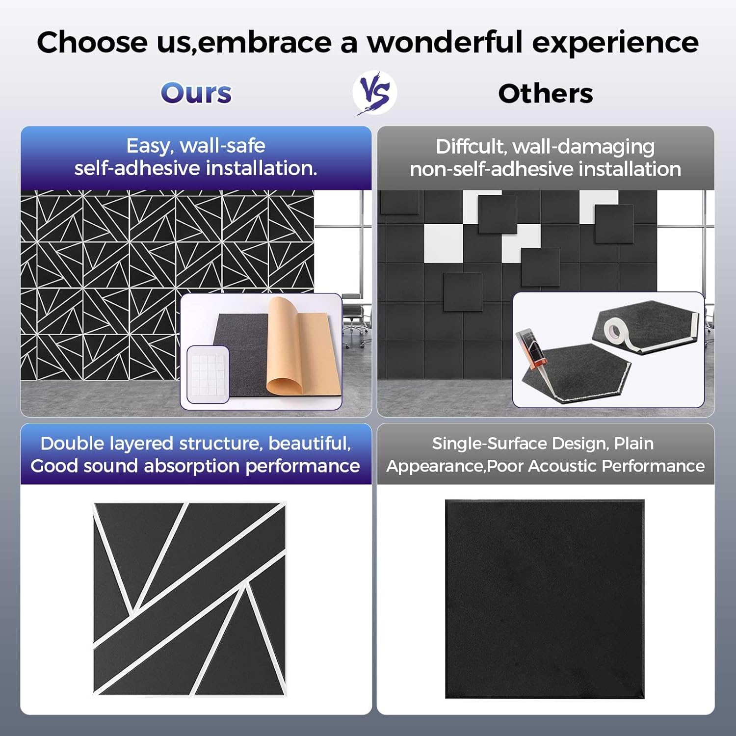8 Pack 2-Layer Large Soundproof Wall Panels, 15.7 x 15.7 x 0.43 in Sound Proof Foam Panels for Walls,0.9lb/ft* High Density, 3D Acoustic Panels,Artistic Noise Dampening Panels Black&White