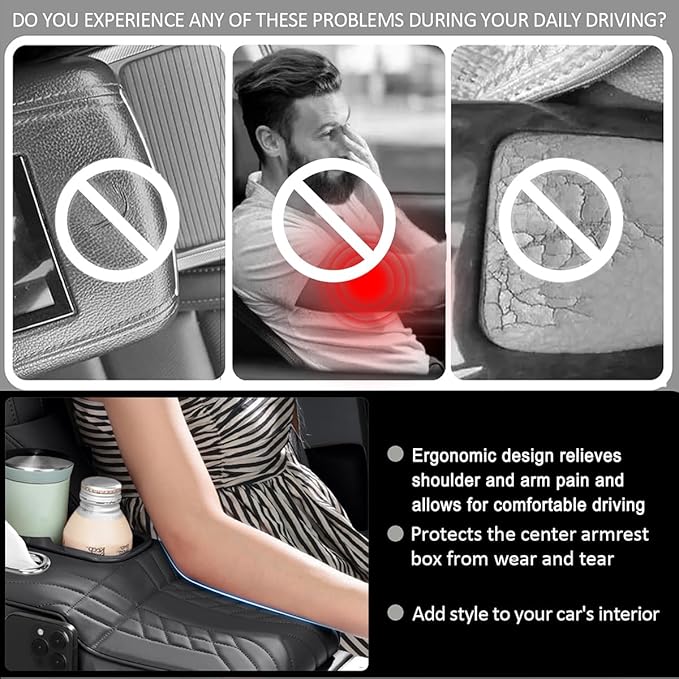 Car Armrest Storage Box for Cadillac SRX 2004–2016 2013 2014 2015, Sport-Style Center Console Organizer with Side Pocket, PU Leather Armrest Cushion, Elbow Support Pad,C Grey