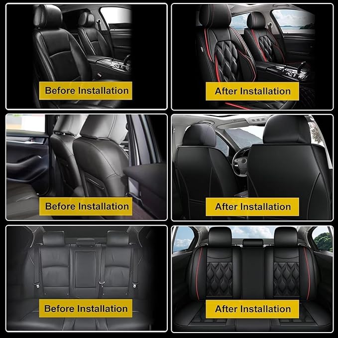 AOMSAZTO Car Seat Covers Full Set Fit for Nissan Titan 2009-2025 2026 Waterproof Faux Leather Car Seat Cushions Automotive 5 Seat Covers Set（Black&Red）