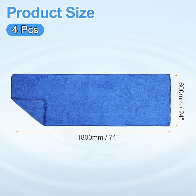 HARFINGTON 4 Pack Microfiber Cleaning Cloth, 71" x 24" Multi-Functional Cleaning Towels Reusable Absorbent Rags for Car Wash Kitchen Household Window Clean, Sapphire Blue