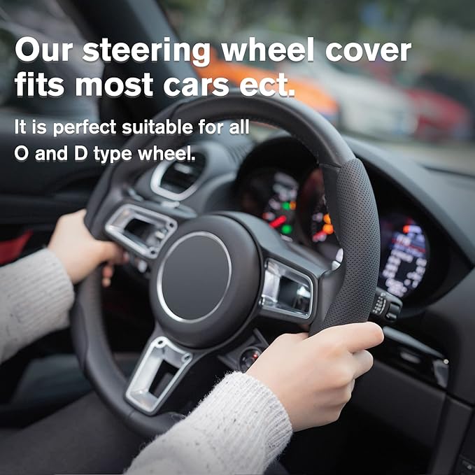 Amiss Nappa Leather Steering Wheel Cover, 2PCS Segmented Wheel Protector, Universal 99% Car Wheel Cover (Black)