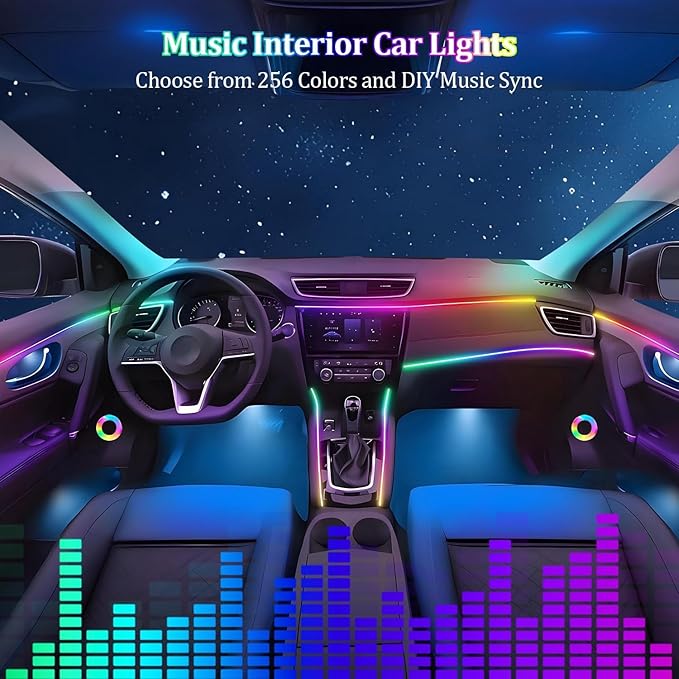 Interior Car LED Strip Lights,Acrylic LED Lights for Car with Dynamic Dreamcolor Chasing,57in USB 2 in 1 RGB Neon Strip Fiber Optic LED Ambient Lighting Kits with Remote APP,for Inside car Decorations