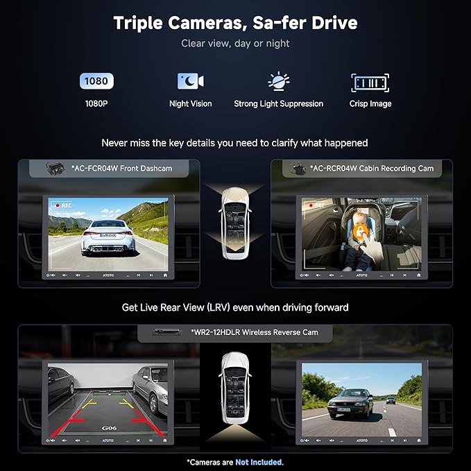 ATOTO S8 MS 10" Android Double-DIN & Single-DIN Car Stereo, QLED Floating Screen, 4G LTE/Wi-Fi, Dual Cam Recording, Wireless CarPlay & Android Auto, Dual Bluetooth, GPS Track, 36EQ, DSP
