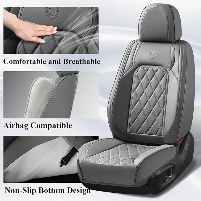 Coverado Leather Seat Covers, Car Seat Covers Full Set, Waterproof Faux Leather Seat Cover, Car Seat Protectors 5 Seats, Automotive Seat Covers Universal Fit for Most Cars SUV Trucks, Gray