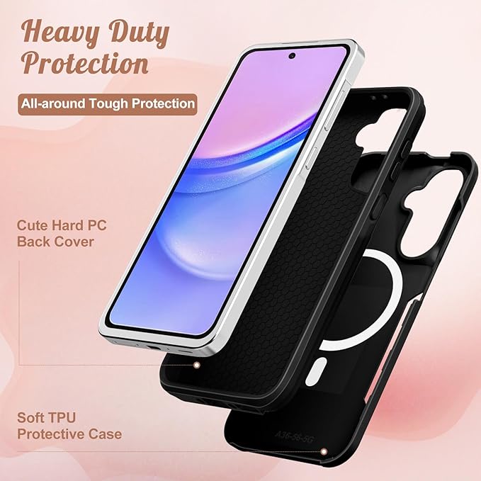 for Samsung Galaxy A36 5G Phone Case - Compatible with MagSafe Women Girls Cute Magnetic Protective Cover Girly Mushroom Flower Heavy Duty Shockproof Design for Samsung A36 5G Cases 6.7"