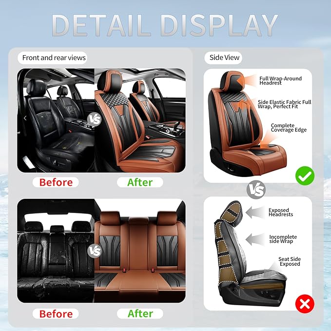 Fit HRV Car Seat Covers Compatible with Honda HRV 2016-2025 2026, Premium Leather Breathable, Wear Resistant, Airbag Compatible, All-Weather Protection & Full Coverage, Full Set Brown&Black